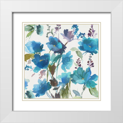 Blue Flower Garden I White Modern Wood Framed Art Print with Double Matting by Jensen, Asia