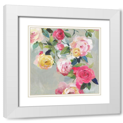 Cascade of Roses I  White Modern Wood Framed Art Print with Double Matting by Jensen, Asia