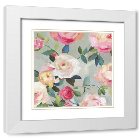 Cascade of Roses II  White Modern Wood Framed Art Print with Double Matting by Jensen, Asia