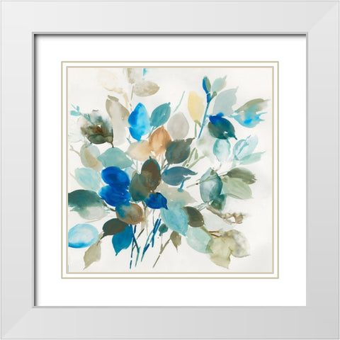 Blue Leaves I  White Modern Wood Framed Art Print with Double Matting by Jensen, Asia