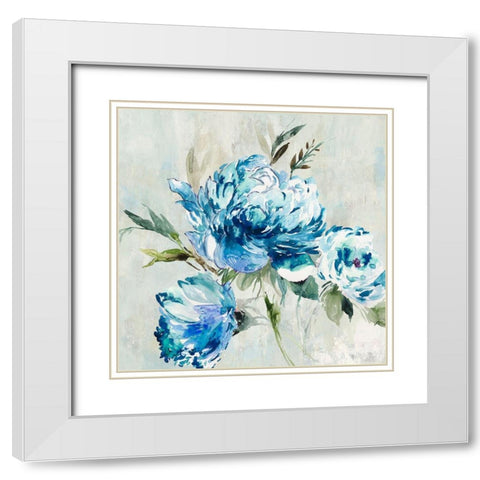 Blue Peony I  White Modern Wood Framed Art Print with Double Matting by Jensen, Asia