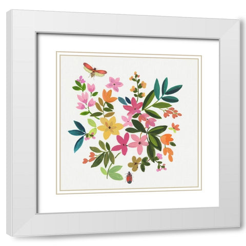 Folky Flowers I  White Modern Wood Framed Art Print with Double Matting by Jensen, Asia