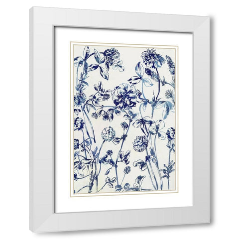 Blue Bloom White Modern Wood Framed Art Print with Double Matting by Jensen, Asia