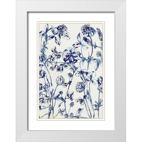 Blue Bloom White Modern Wood Framed Art Print with Double Matting by Jensen, Asia