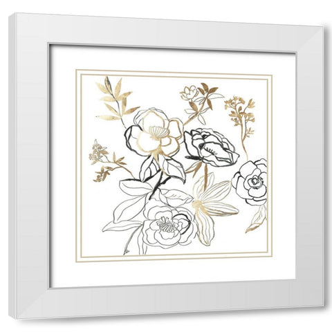 Black and Gold Florals  White Modern Wood Framed Art Print with Double Matting by Jensen, Asia