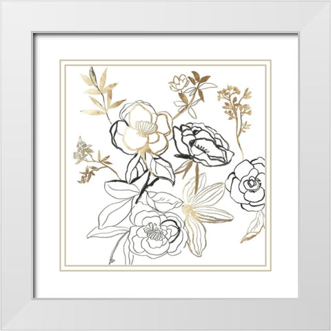 Black and Gold Florals  White Modern Wood Framed Art Print with Double Matting by Jensen, Asia