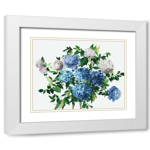 Blue Petals White Modern Wood Framed Art Print with Double Matting by Jensen, Asia