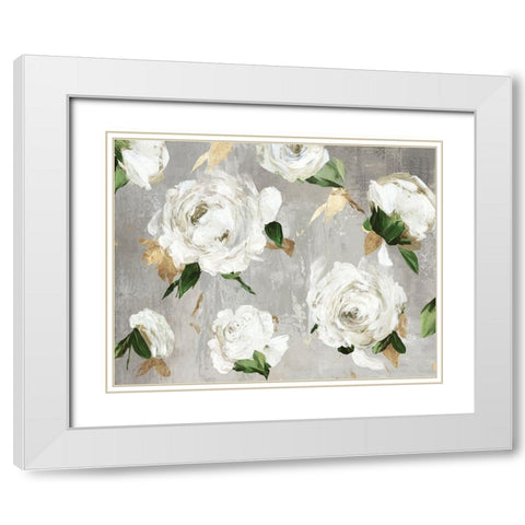White Peony Garden White Modern Wood Framed Art Print with Double Matting by Jensen, Asia