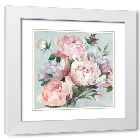 Pink Peony Garden  White Modern Wood Framed Art Print with Double Matting by Jensen, Asia