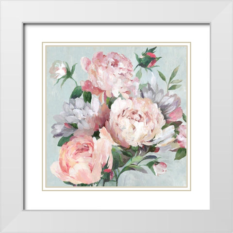 Pink Peony Garden  White Modern Wood Framed Art Print with Double Matting by Jensen, Asia