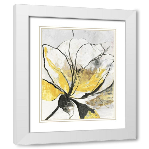 Outlined Floral I Yellow Version White Modern Wood Framed Art Print with Double Matting by Jensen, Asia