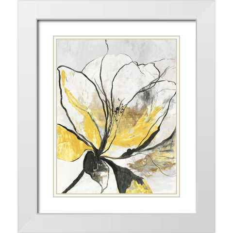 Outlined Floral I Yellow Version White Modern Wood Framed Art Print with Double Matting by Jensen, Asia