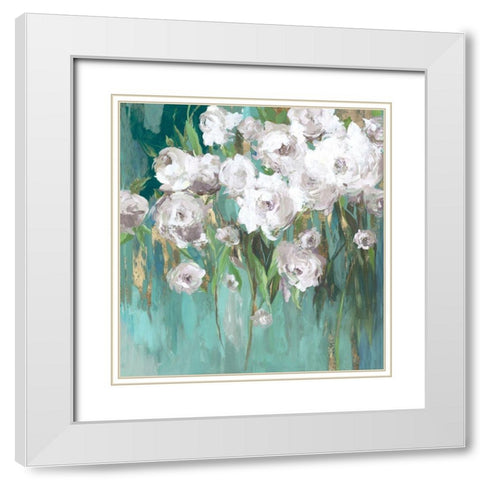 Roses on Teal III White Modern Wood Framed Art Print with Double Matting by Jensen, Asia