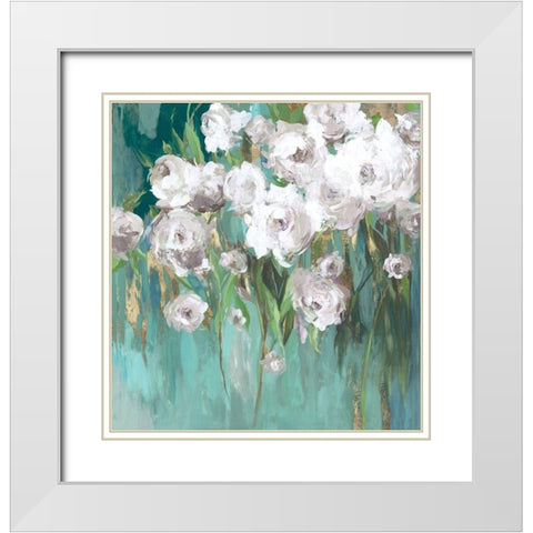 Roses on Teal III White Modern Wood Framed Art Print with Double Matting by Jensen, Asia