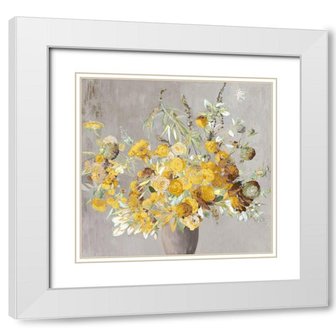 Summer Yellow Bouqet White Modern Wood Framed Art Print with Double Matting by Jensen, Asia