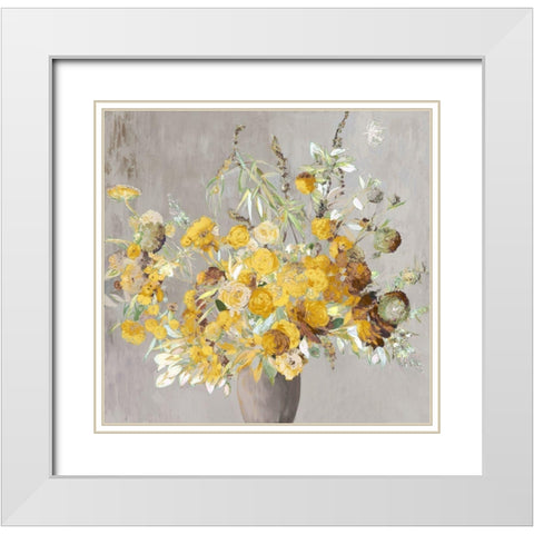 Summer Yellow Bouqet White Modern Wood Framed Art Print with Double Matting by Jensen, Asia