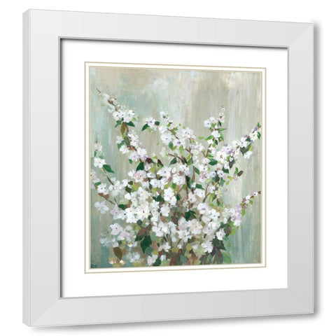 Teal Bloom White Modern Wood Framed Art Print with Double Matting by Jensen, Asia