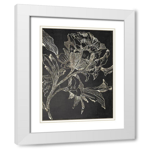 Golden Flower Folklore I White Modern Wood Framed Art Print with Double Matting by Jensen, Asia