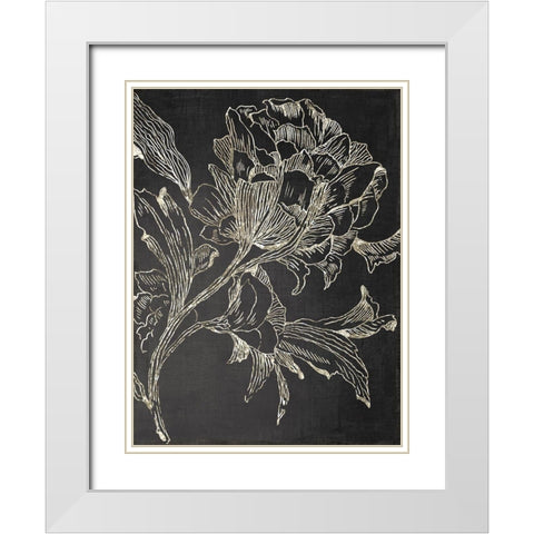 Golden Flower Folklore I White Modern Wood Framed Art Print with Double Matting by Jensen, Asia
