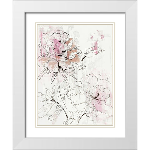Pink Peony Blossom I  White Modern Wood Framed Art Print with Double Matting by Jensen, Asia