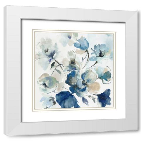 Blue Pedals  White Modern Wood Framed Art Print with Double Matting by Jensen, Asia