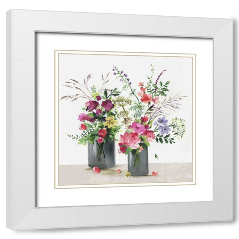 Glass Florals  White Modern Wood Framed Art Print with Double Matting by Jensen, Asia