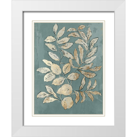 Leaves Sketches II Blue Version White Modern Wood Framed Art Print with Double Matting by Jensen, Asia
