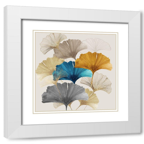 Golden Ginko II  White Modern Wood Framed Art Print with Double Matting by Jensen, Asia