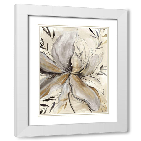 Gold Charcole Flower II White Modern Wood Framed Art Print with Double Matting by Jensen, Asia