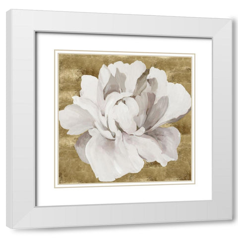 Gold Flower I White Modern Wood Framed Art Print with Double Matting by Jensen, Asia