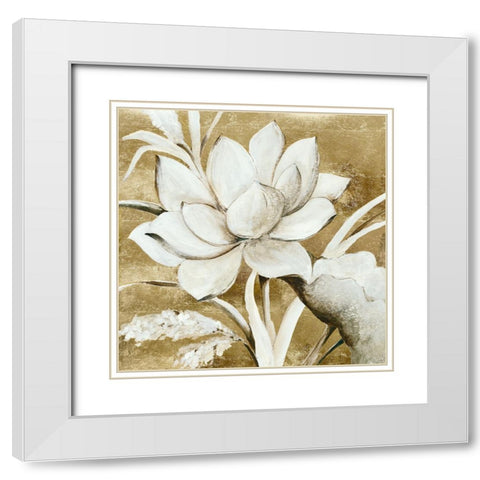 Gold Flower II White Modern Wood Framed Art Print with Double Matting by Jensen, Asia