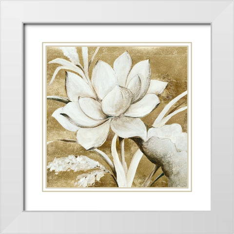 Gold Flower II White Modern Wood Framed Art Print with Double Matting by Jensen, Asia
