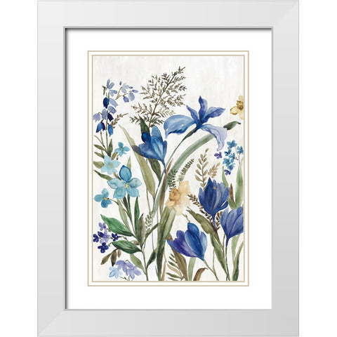 Blue Ferns II White Modern Wood Framed Art Print with Double Matting by Jensen, Asia
