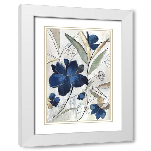 Modern Blue Floral I White Modern Wood Framed Art Print with Double Matting by Jensen, Asia