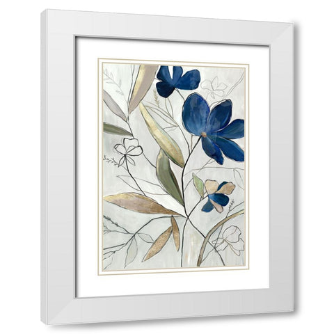 Modern Blue Floral II White Modern Wood Framed Art Print with Double Matting by Jensen, Asia