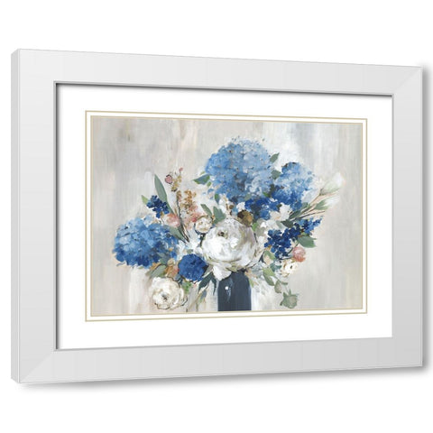 Romantic Blue Bouquet White Modern Wood Framed Art Print with Double Matting by Jensen, Asia