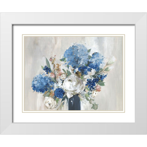 Romantic Blue Bouquet White Modern Wood Framed Art Print with Double Matting by Jensen, Asia