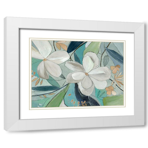 Blue Floral Delight White Modern Wood Framed Art Print with Double Matting by Jensen, Asia