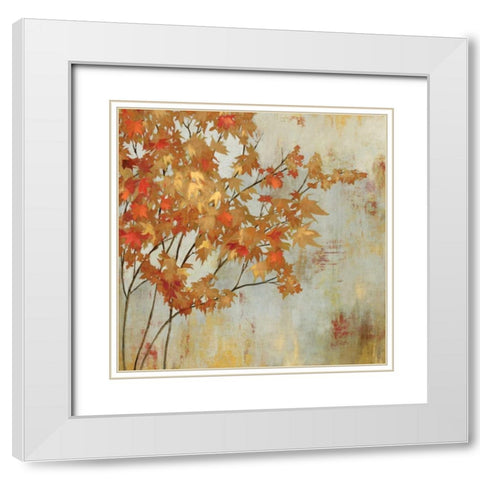 Golden Foliage White Modern Wood Framed Art Print with Double Matting by Jensen, Asia