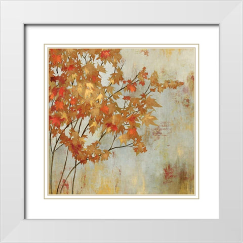 Golden Foliage White Modern Wood Framed Art Print with Double Matting by Jensen, Asia