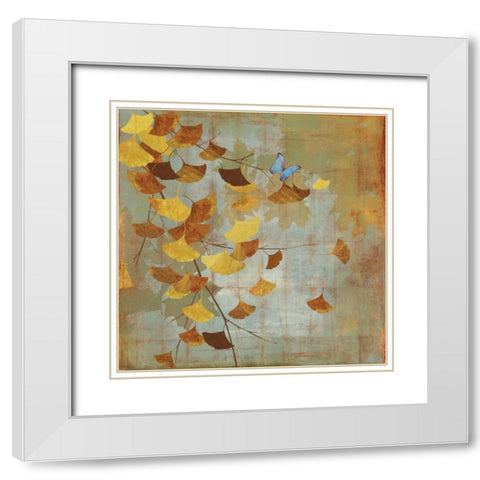Gingko Branch I White Modern Wood Framed Art Print with Double Matting by Jensen, Asia