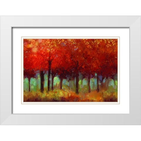 Red Forest White Modern Wood Framed Art Print with Double Matting by Jensen, Asia