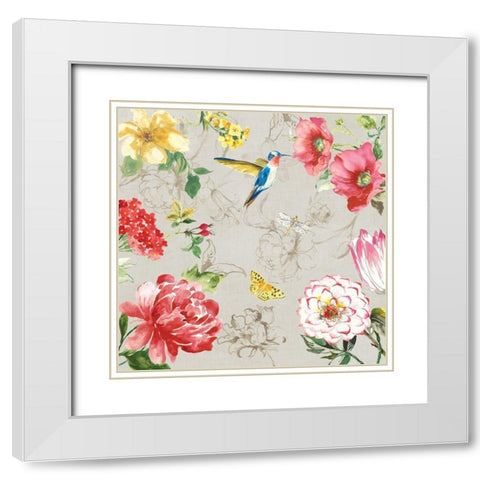 Hummingbird Botanical I White Modern Wood Framed Art Print with Double Matting by Jensen, Asia