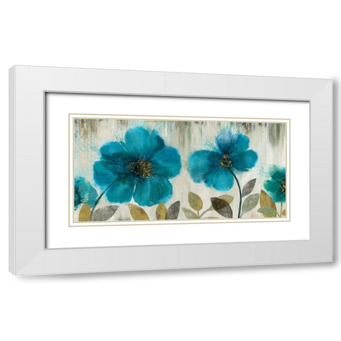 Teal Flowers White Modern Wood Framed Art Print with Double Matting by Jensen, Asia