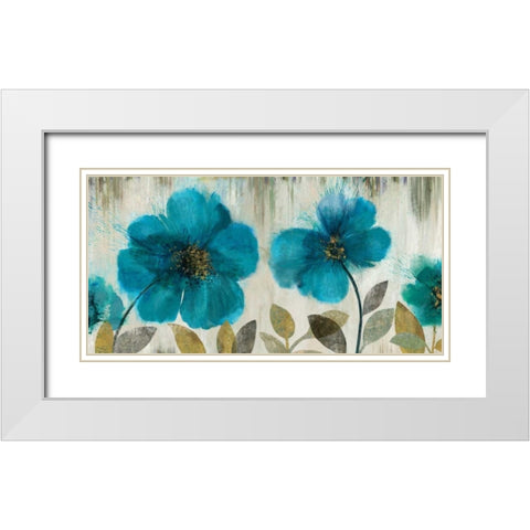 Teal Flowers White Modern Wood Framed Art Print with Double Matting by Jensen, Asia
