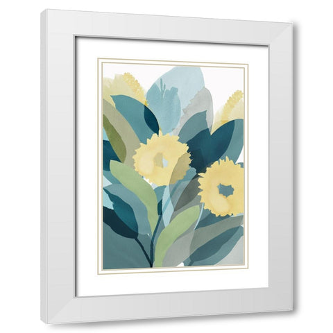 Yellow Teal Floral III White Modern Wood Framed Art Print with Double Matting by Kouta, Flora