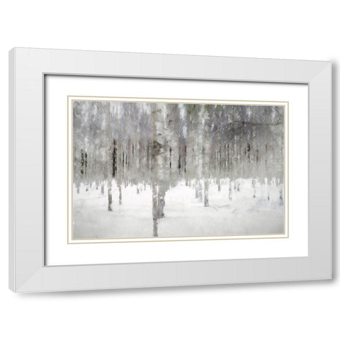 Birches In Fog White Modern Wood Framed Art Print with Double Matting by Curinga, Kim