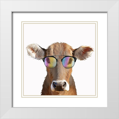 Comical Cow White Modern Wood Framed Art Print with Double Matting by Curinga, Kim