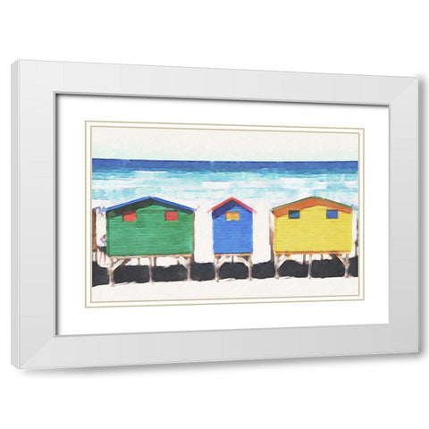 Beach Huts  White Modern Wood Framed Art Print with Double Matting by Curinga, Kim