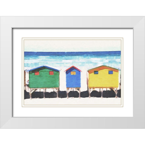 Beach Huts  White Modern Wood Framed Art Print with Double Matting by Curinga, Kim
